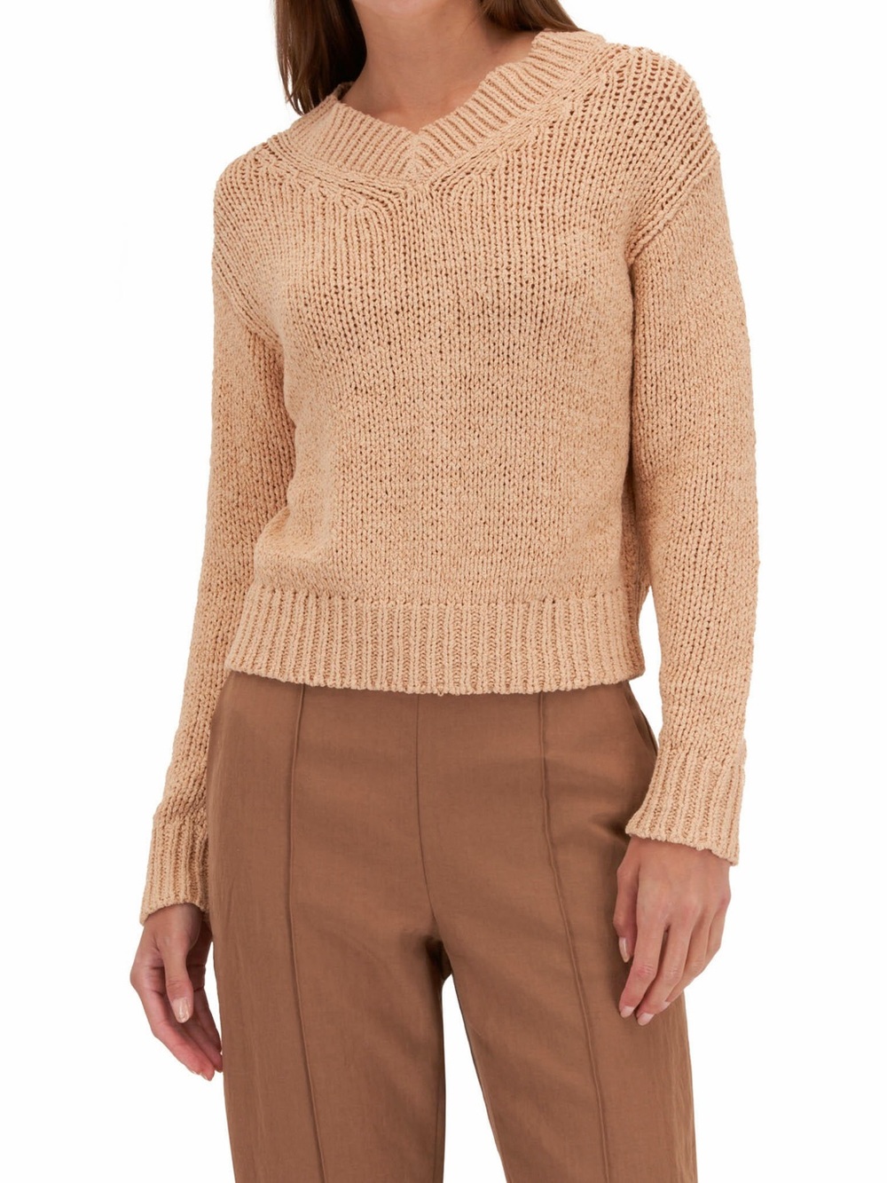 Vince Light Peach Drop Shoulder V Neck Sweater Size M